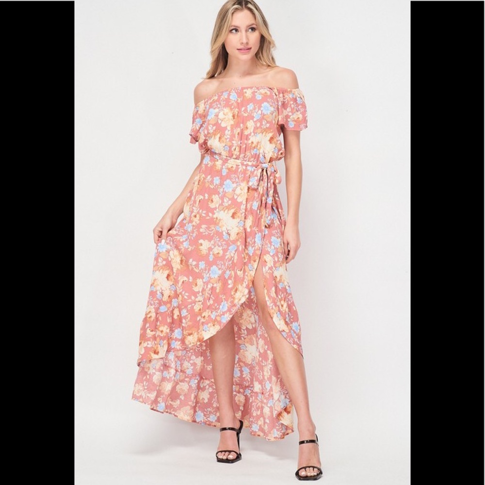 ❌SOLD OUT❌Hi low floral print off shoulder dress - Picture 5 of 7